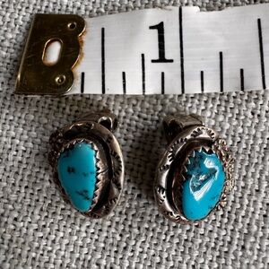 Turquoise and Silver Earrings Clip On